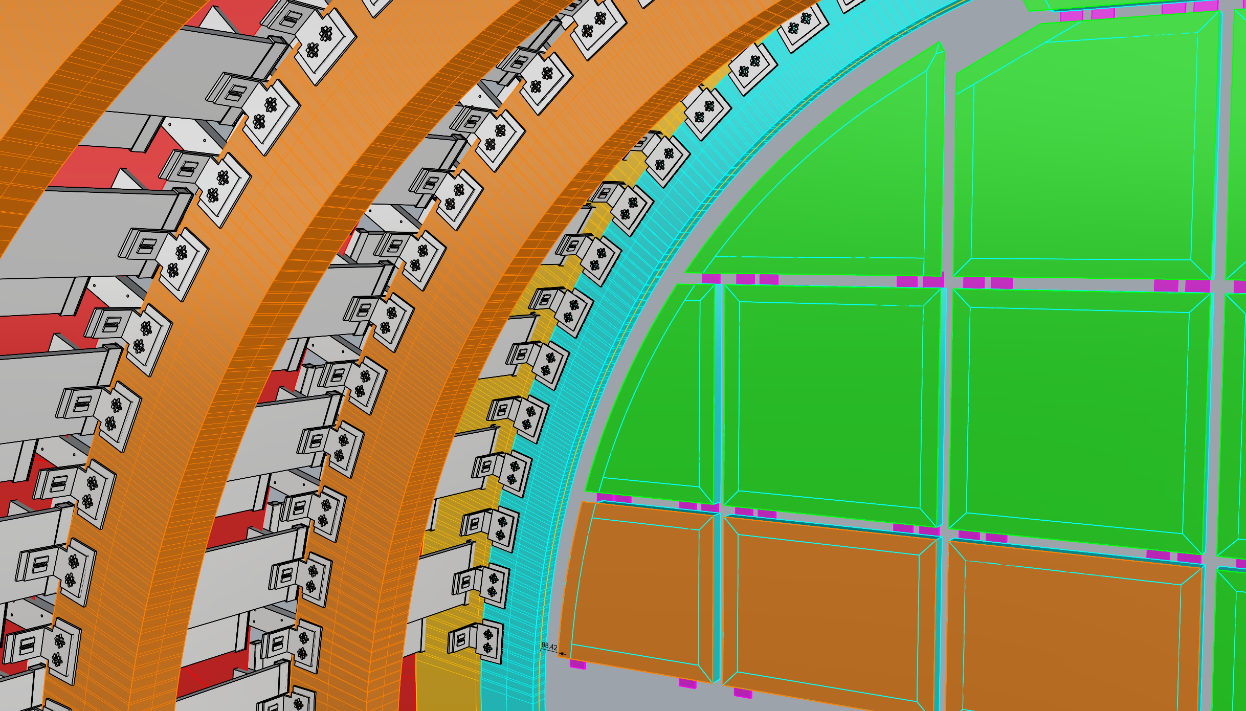 Detailed color-coded model of Central Bank of Iraq facade panels and connections